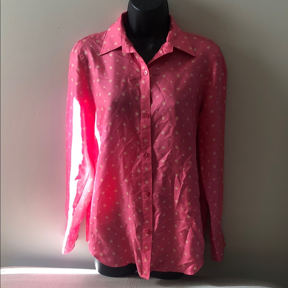 Jones New York SIGNATURE Pink Polka Dot Women's Top 100% Silk